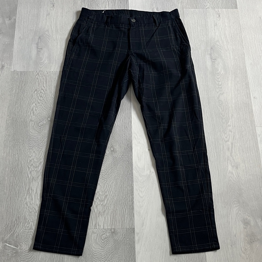 ZARA PANTS NAVY PLAID SLIM STRAIGHT FLAT FRKNT TROUSER PREPPY MENS MEDIUM